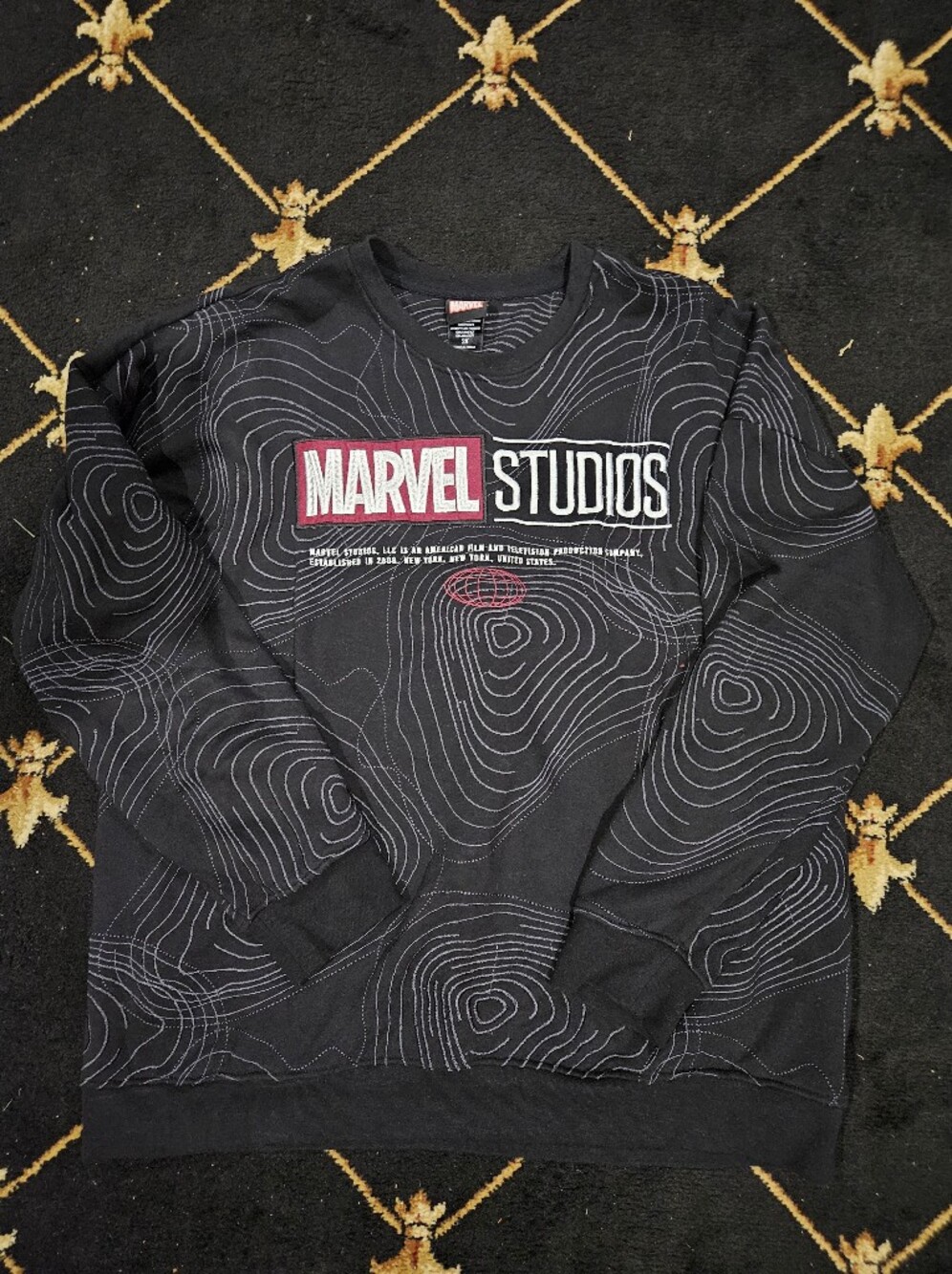 Marvel Studios Logo Topographic Pattern Crewneck — BoxLunch Exclusive size 2XL